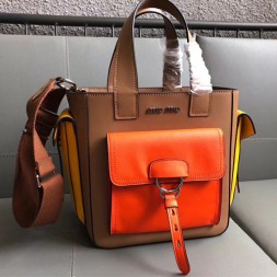 미우미우 18S/S 가죽 포켓 토트백 5BA070 브라운&오렌지