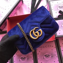 구찌 GG마몬 마틀라세 벨벳 수퍼 미니 플랩백 476433 블루