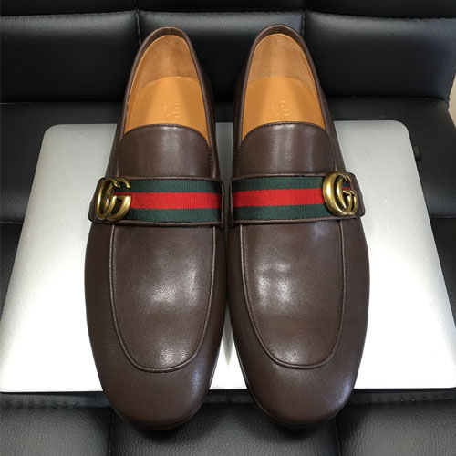 구찌 GG 웹 디테일의 가죽 로퍼 428609 다크브라운