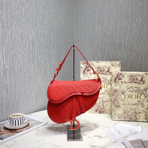 디올 브레이드 가죽 프린지를 더한  미듐 새들백 M0446 레드