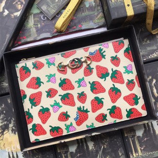 구찌 주미 스트로베리 프린트 클러치 570728 딸기 프린트