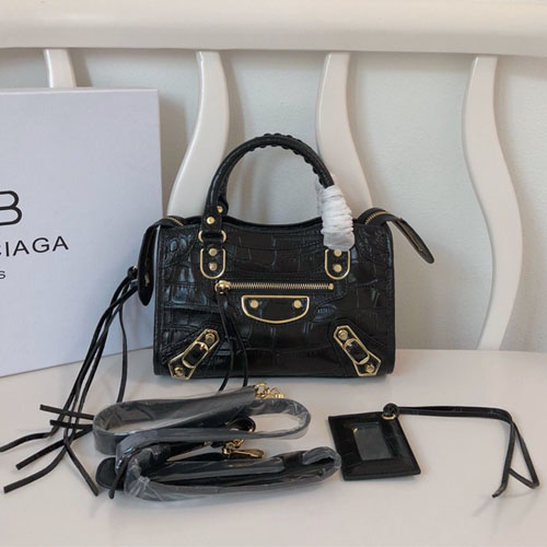 발렌시아가 클래식 미니 시티백 298A99 악어무늬 블랙