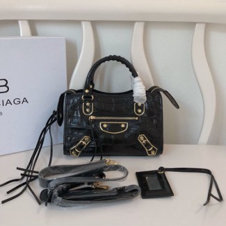 발렌시아가 클래식 미니 시티백 298A99 악어무늬 블랙