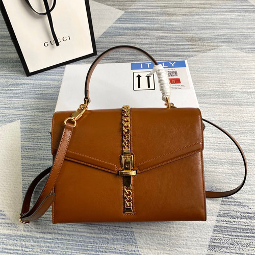 구찌 실비 1969 스몰 탑 핸들 백 ‎602781 브라운