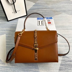 구찌 실비 1969 스몰 탑 핸들 백 ‎602781 브라운