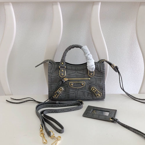 발렌시아가 클래식  나노 시티백 291A60 악어무늬 그레이 금장