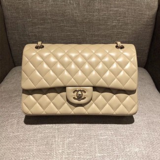 샤넬 클래식 점보백 A1112 미듐 램스킨 베이지 금장