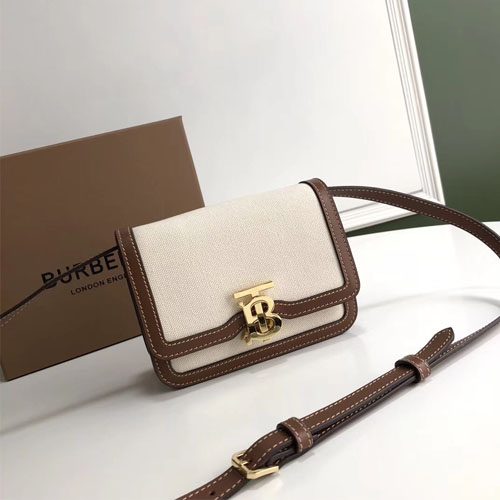 버버리 미니 투톤 캔버스 가죽 TB 백 80171101