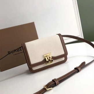 버버리 미니 투톤 캔버스 가죽 TB 백 80171101