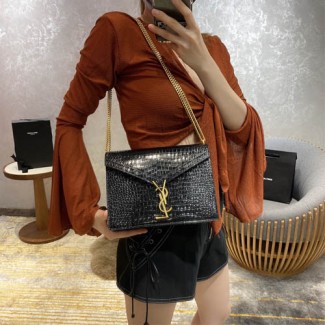 입생로랑 카산드라 숄더백 532750 악어무늬 블랙 금장