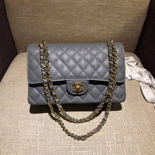 샤넬 클래식 점보백 A1112 미듐 캐비어 그레이