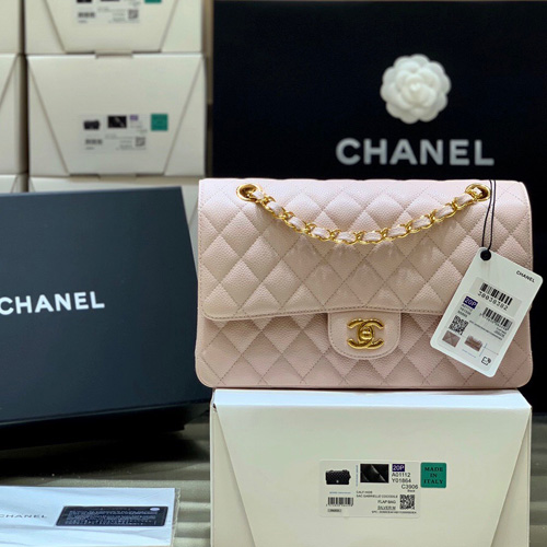 샤넬 클래식 미듐 점보백 A1112 리지드 캐비어 연핑크 ++