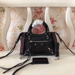 발렌시아가 클래식 미니 로고 스트랩 시티백 300295 블랙 체리핑크 로고