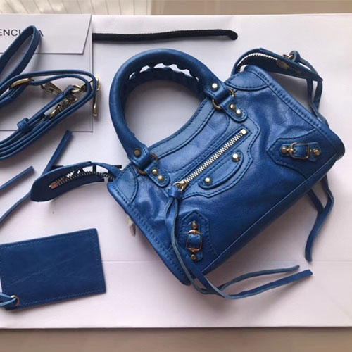 발렌시아가 클래식 골드 나노 시티 핸드백 505555 블루