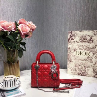 디올 레이디백 미니 M0505 레드 은장