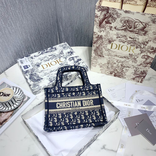 디올 오블리크 미니북 토트백 M1271 네이비