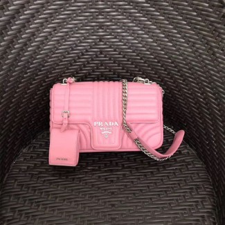프라다 다이어그램 가죽 미듐 숄더백 1BD108 핑크 은장