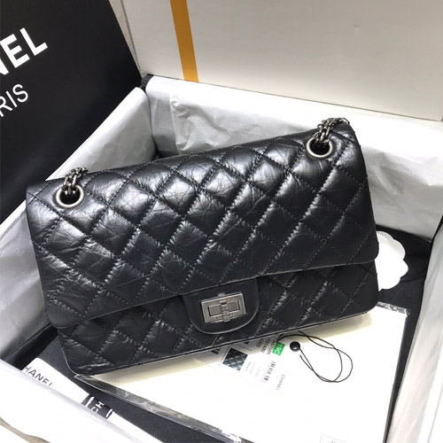 샤넬 2.55 빈티지 플랩백 라지 A37587 블랙 은장