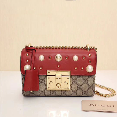 구찌 패드락 진주 스터드 숄더백 432182 레드
