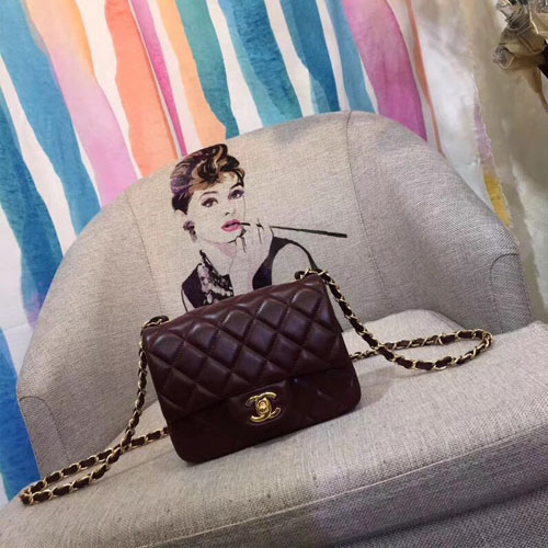 샤넬 미니 체인 크로스백 A1115 램스킨 버건디