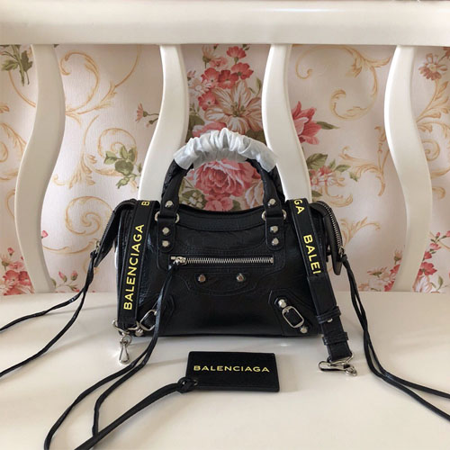 발렌시아가 클래식 미니 로고 스트랩 시티백 300295 블랙 옐로우 로고