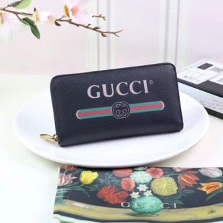 구찌 로고 지퍼 달린 가죽 지갑 496317 블랙