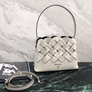 프라다 인트레치오 가죽 탑핸들백 1BA290 화이트