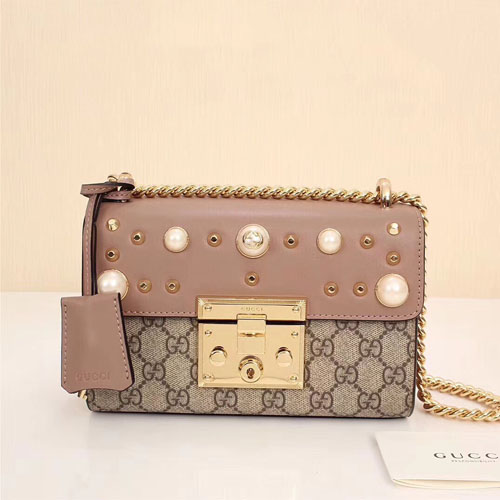 구찌 패드락 진주 스터드 숄더백 432182 핑크