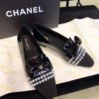 샤넬 여성용 신상 플랫 G34156 에나멜 블랙