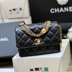 샤넬 22A 미니 플랩백 AS3378 램스킨 블랙