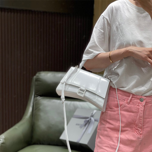 발렌시아가 아워글래스 탑 핸들 백 S 593546 화이트 로고