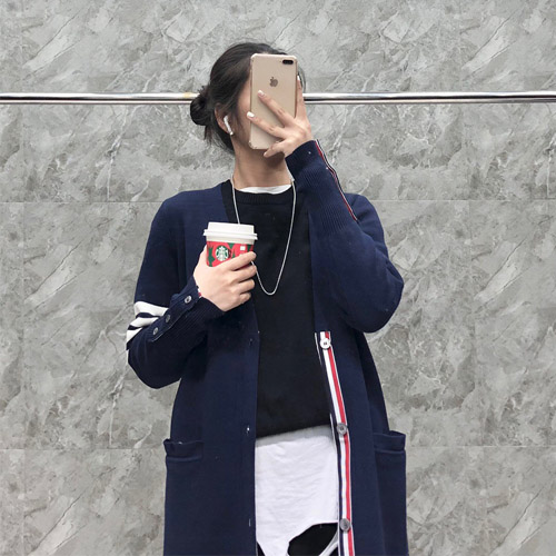 톰브라운 남여공용 롱 가디건 TB8699 네이비