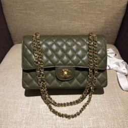 샤넬 클래식 점보백 A1112 미듐 캐비어 그린 금장