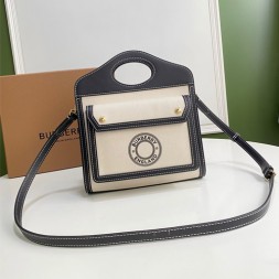 버버리 미니 투톤  캔버스 레더 포켓 백 80317461 블랙