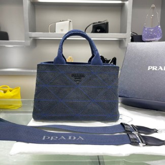 프라다 카나파 캔버스 토트백 1BG439 네이비