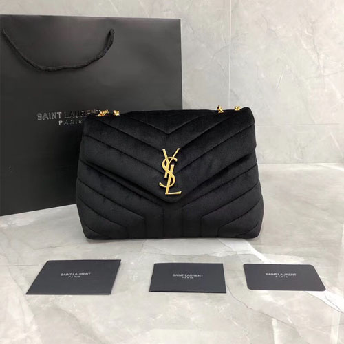 입생로랑 Y 퀼티드  벨벳 스몰 루루 체인백 494699 블랙