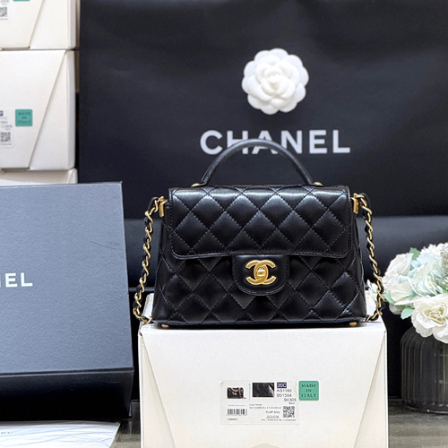 샤넬 25P 탑핸들 플랩백 AS5355 램스킨 블랙