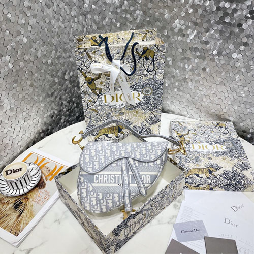 디올 DIOR OBLIQUE 자수 캔버스 새들백 M0446 그레이