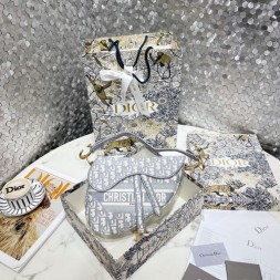 디올 DIOR OBLIQUE 자수 캔버스 새들백 M0446 그레이