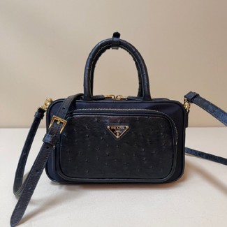 프라다 리나일론 및 타조 가죽 투 핸들 백 1BB106-1