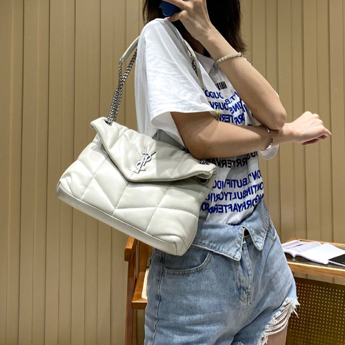 생로랑 루루 푸퍼 스몰 숄더백 577476 화이트 은장