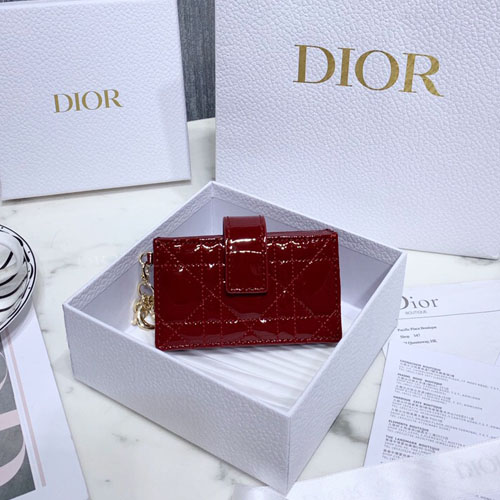 디올 에나멜 LADY DIOR 카드 지갑 S0074 레드