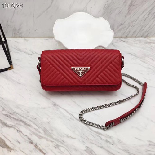 프라다 다이어그램 가죽 숄더백 1BD164 레드