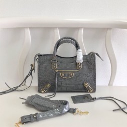 발렌시아가 클래식 미듐 시티백 299A11 악어무늬 그레이