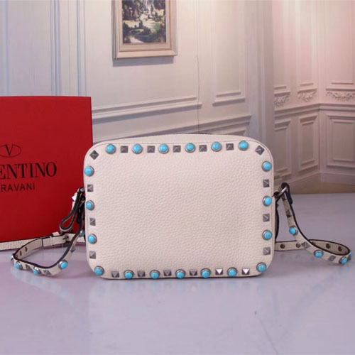 발렌티노 스몰 스탐파 알체 송아지 가죽 락스터드 크로스 바디백 RW2B0809 화이트