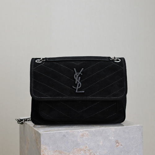 생로랑 니키 미듐 스웨이드 숄더백 498894-4