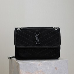 생로랑 니키 미듐 스웨이드 숄더백 498894-4