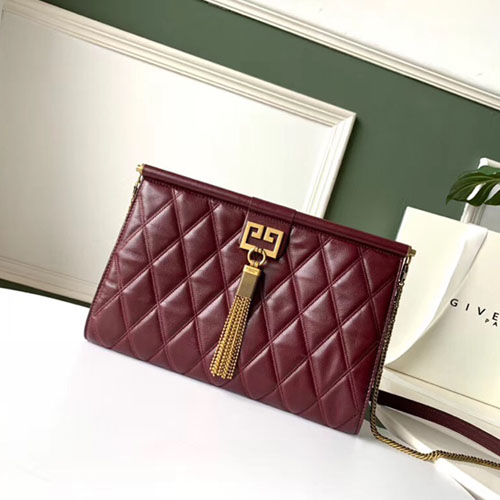 지방시 GEM 퀼팅 클러치 숄더백 BB505 버건디