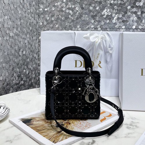 디올  미니 레이디백 M0505 새틴 블랙