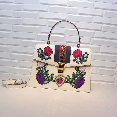 구찌 18S/S 탑핸들 자수 실비백 431665 화이트